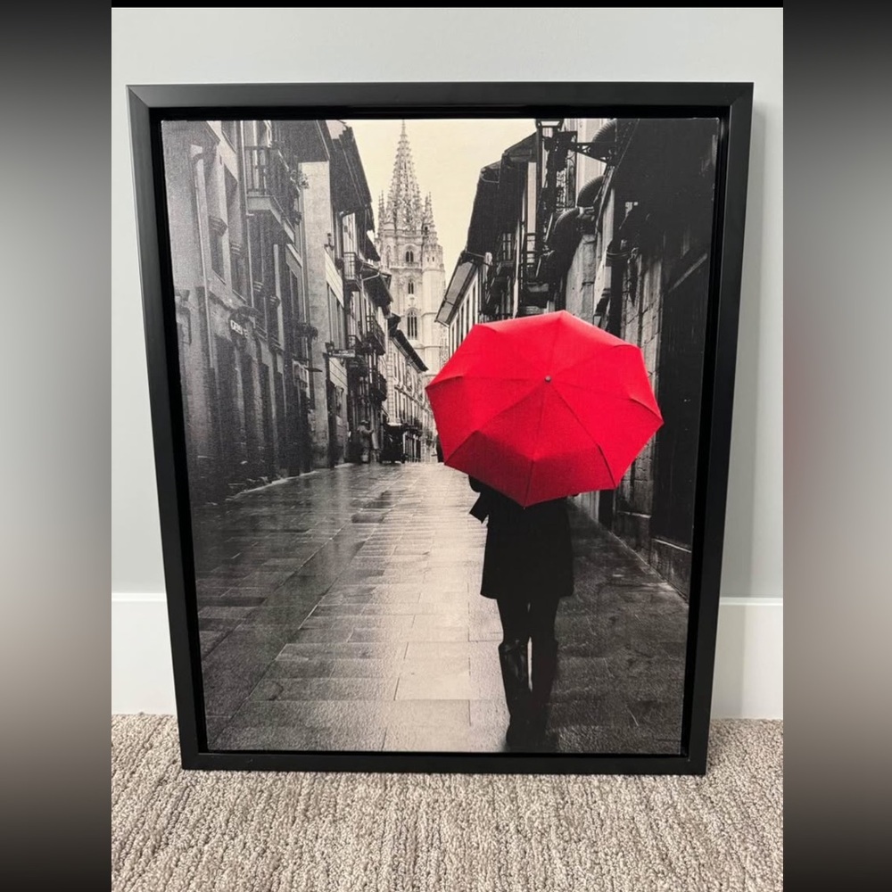 Red Umbrella Street Scene Wall Art